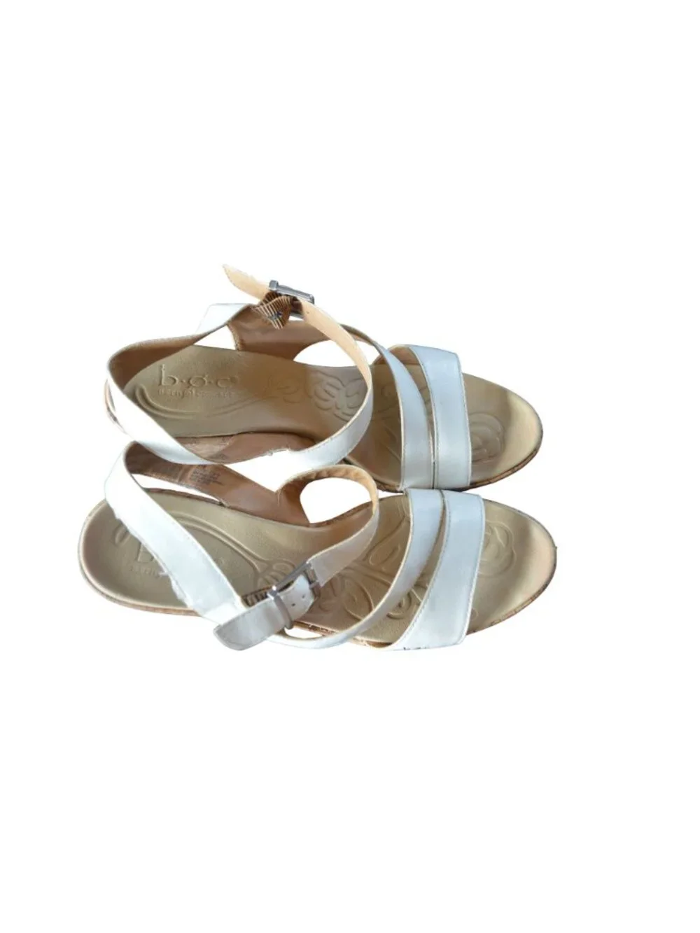 Born b.o.c. Schirra White Strappy Cork Wedge Sandals Women's Size 11 Boho Summer
